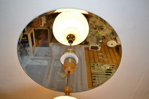 потолочное зеркало с люстрой дизайнерское изделие из стекла и металла фото 1